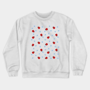 Ladybugs and Blue Flowers Pattern Crewneck Sweatshirt